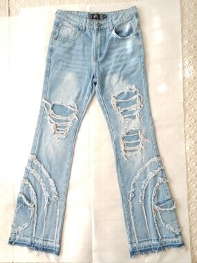 Rebel Vengeance Raw Denim Jeans Stacked Fit Rock Alternative Grunge Y2K Size 30